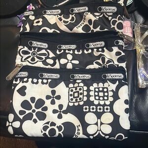 LeSportsac Black and White Floral Women's Bag Set